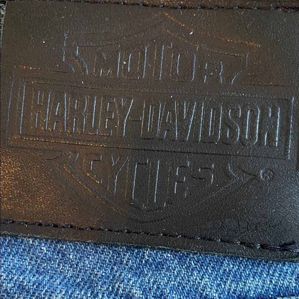 Harley-Davidson Black Leather Emblem on Blue Denim